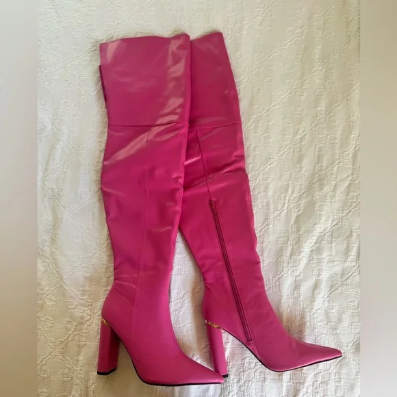Brand New Steve Madden Fuchsia Heeled Over-the-Knee Boots - Picture 3 of 4